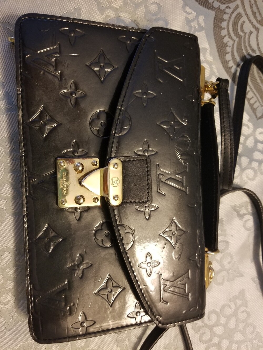 Black Vernis Embossed Monogram Crossbody Bag